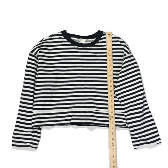 H&M Womens Size S Black White Striped Long Sleeve Crew Neck Tshirt - Picture 2 of 7
